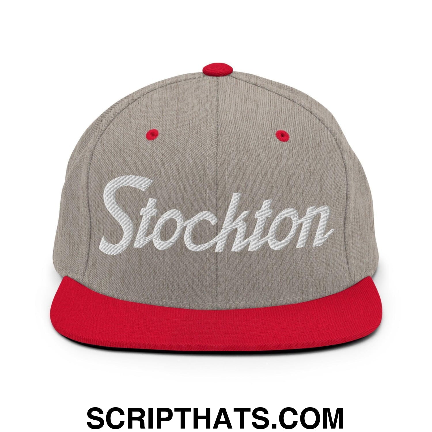 Stockton Script Snapback Hat Heather Grey Red