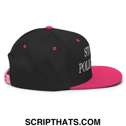 Stop The Police State Embroidered Flat Bill Brim Snapback Hat Black Neon Pink