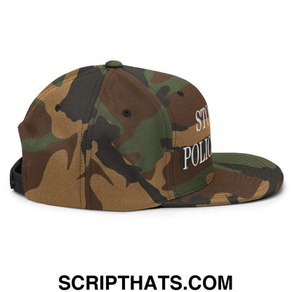 Stop The Police State Embroidered Flat Bill Brim Snapback Hat Green Camo