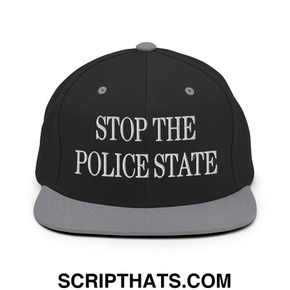 Stop The Police State Embroidered Flat Bill Brim Snapback Hat Black Silver