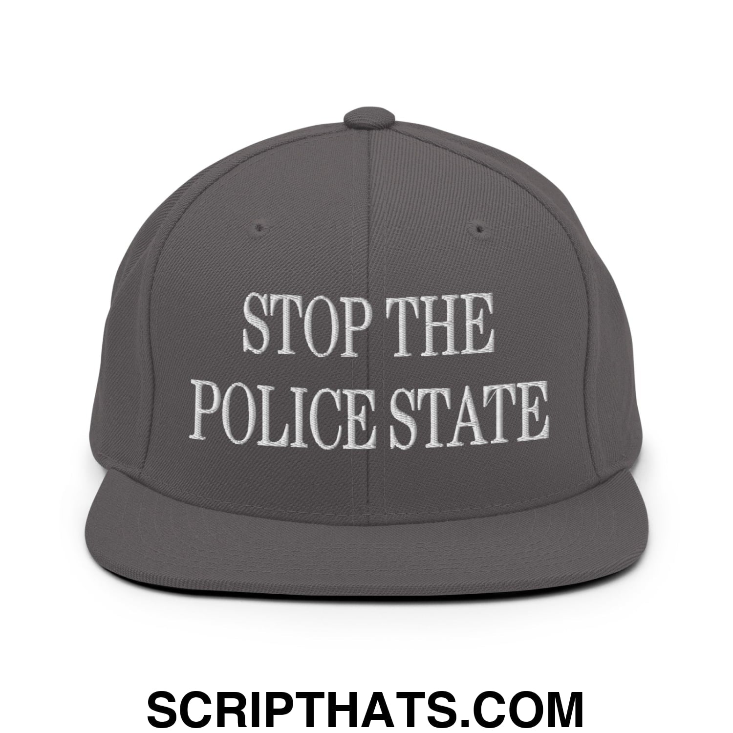 Stop The Police State Embroidered Flat Bill Brim Snapback Hat Dark Grey