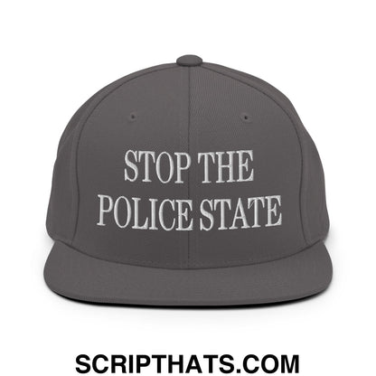 Stop The Police State Embroidered Flat Bill Brim Snapback Hat Dark Grey