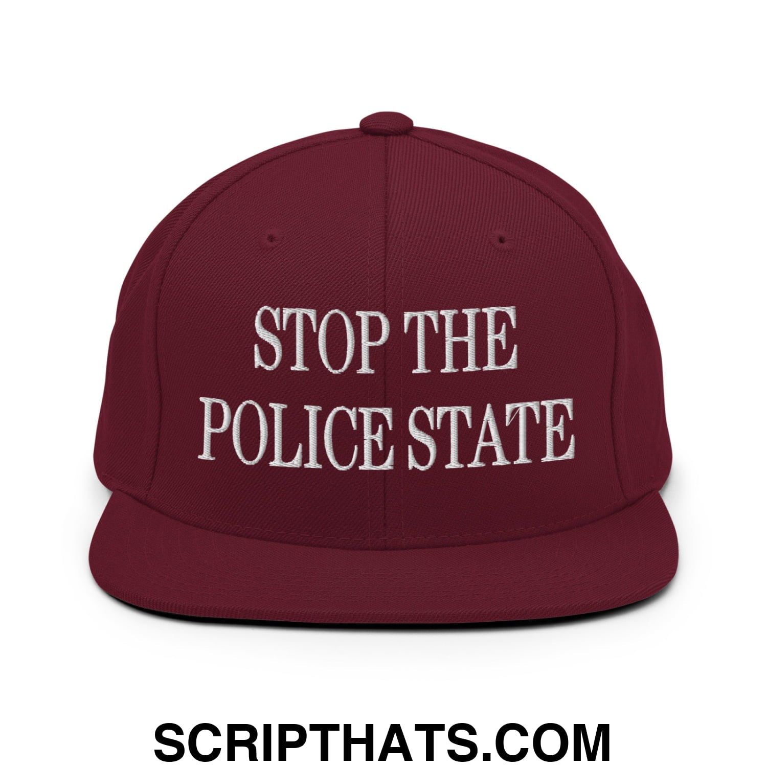 Stop The Police State Embroidered Flat Bill Brim Snapback Hat Maroon