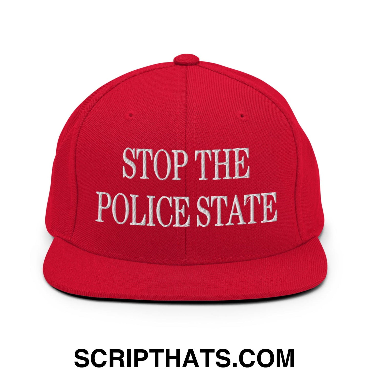 Stop The Police State Embroidered Flat Bill Brim Snapback Hat Red