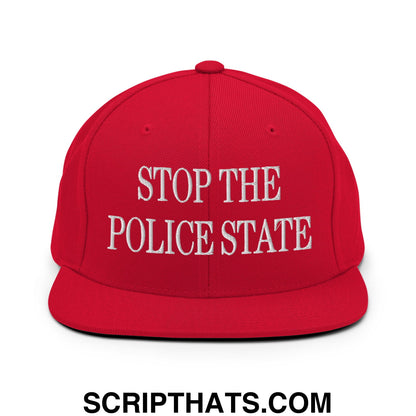 Stop The Police State Embroidered Flat Bill Brim Snapback Hat Red