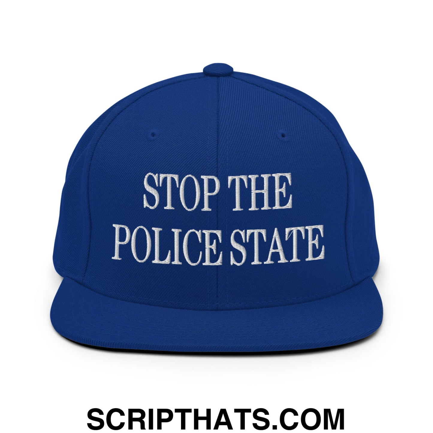 Stop The Police State Embroidered Flat Bill Brim Snapback Hat Royal Blue
