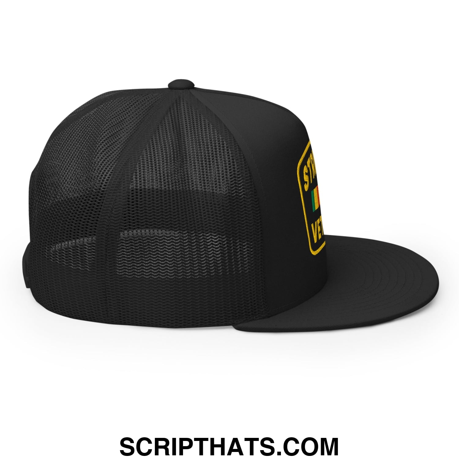 Strip Club Veteran Embroidered Flat Bill Brim Mesh Trucker Hat Black