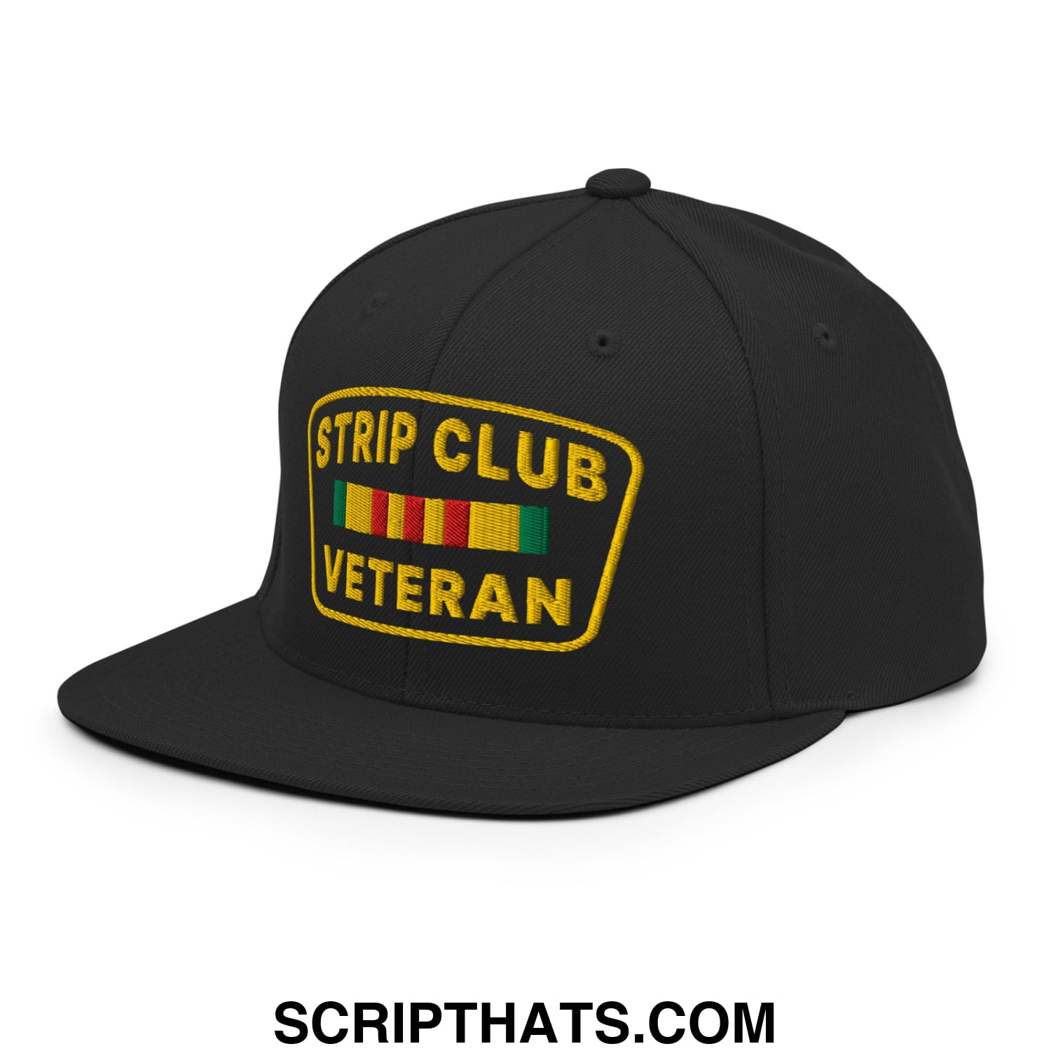 Strip Club Veteran Embroidered Flat Bill Brim Snapback Hat Black