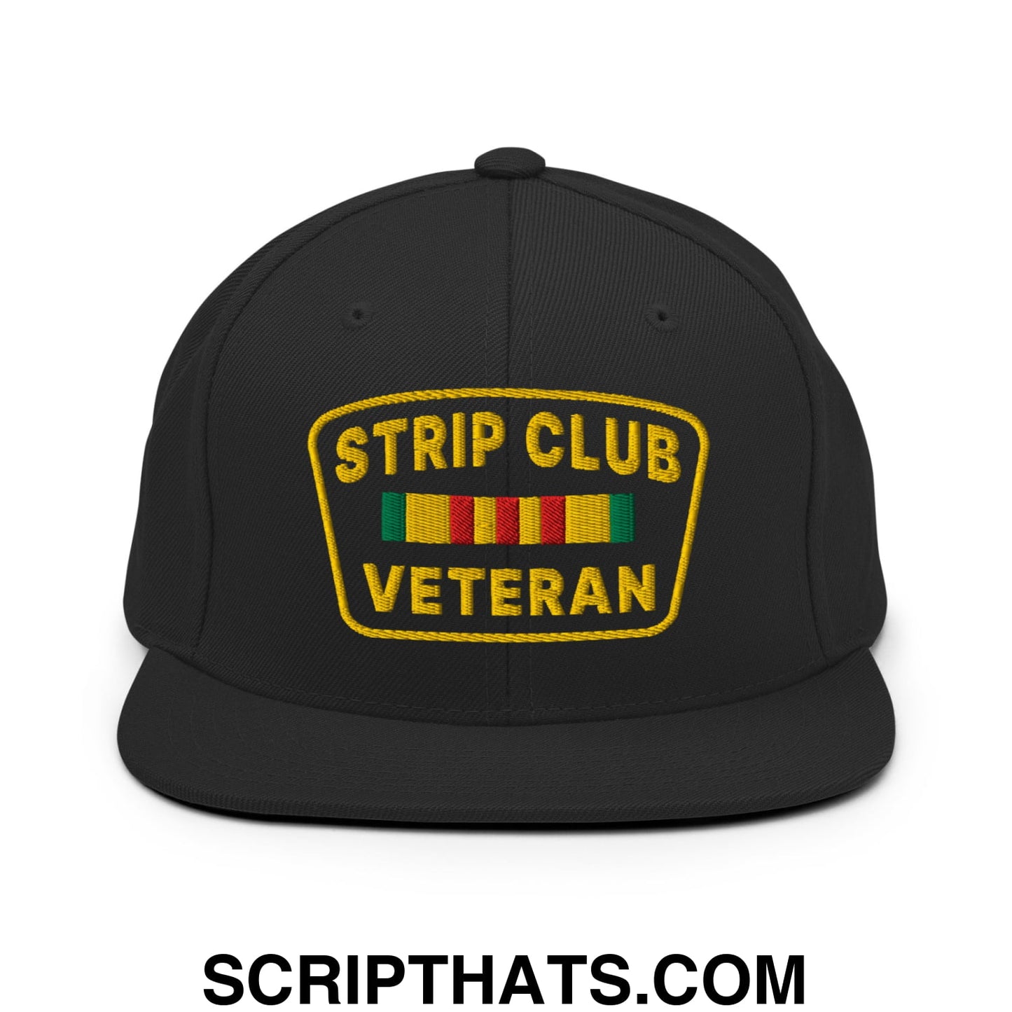 Strip Club Veteran Embroidered Flat Bill Brim Snapback Hat Black