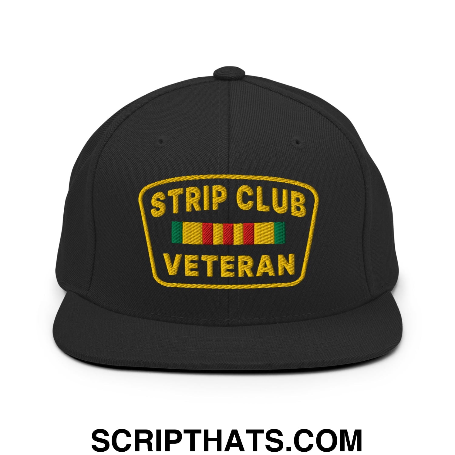 Strip Club Veteran Embroidered Flat Bill Brim Snapback Hat Black