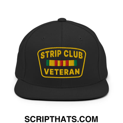 Strip Club Veteran Embroidered Flat Bill Brim Snapback Hat Black