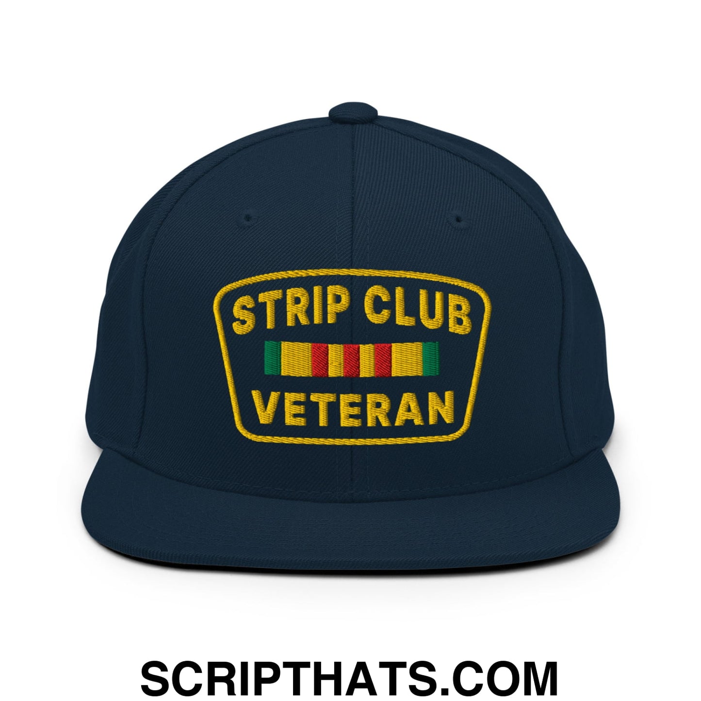 Strip Club Veteran Embroidered Flat Bill Brim Snapback Hat Dark Navy