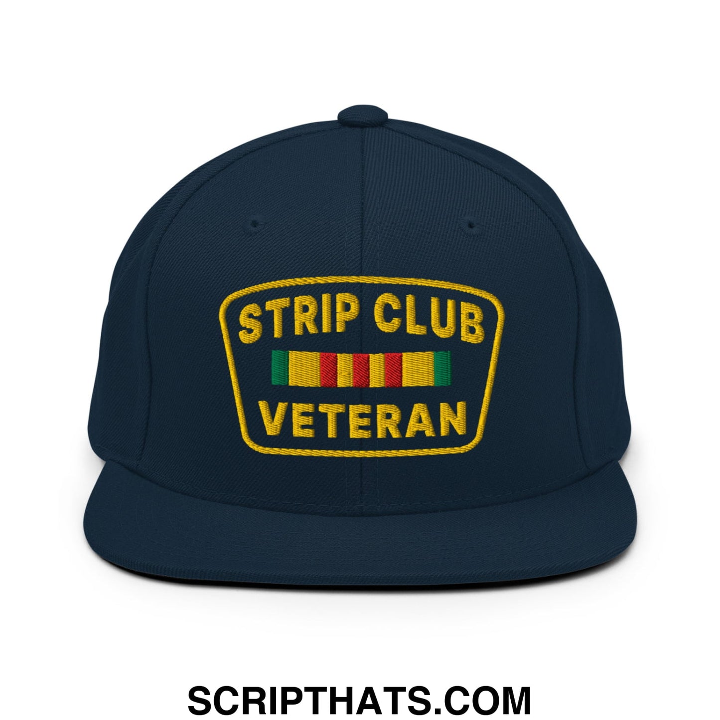 Strip Club Veteran Embroidered Flat Bill Brim Snapback Hat Dark Navy