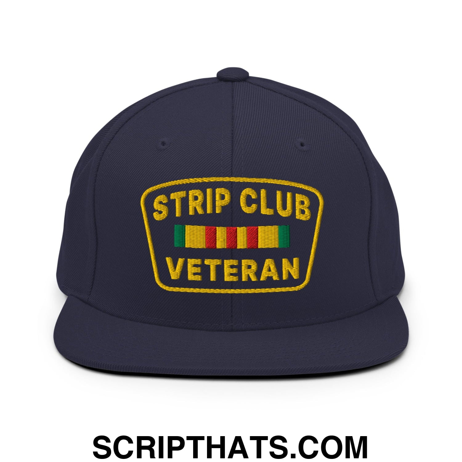 Strip Club Veteran Embroidered Flat Bill Brim Snapback Hat Navy