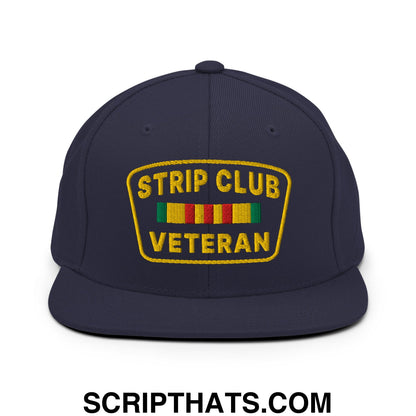 Strip Club Veteran Embroidered Flat Bill Brim Snapback Hat Navy