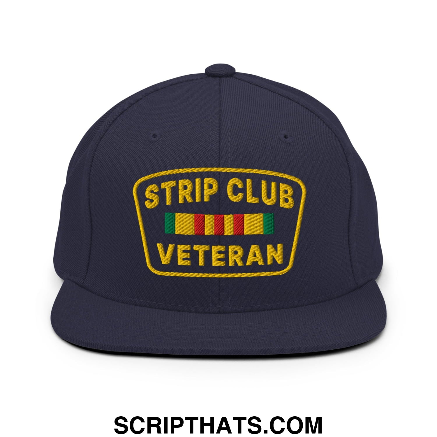 Strip Club Veteran Embroidered Flat Bill Brim Snapback Hat Navy