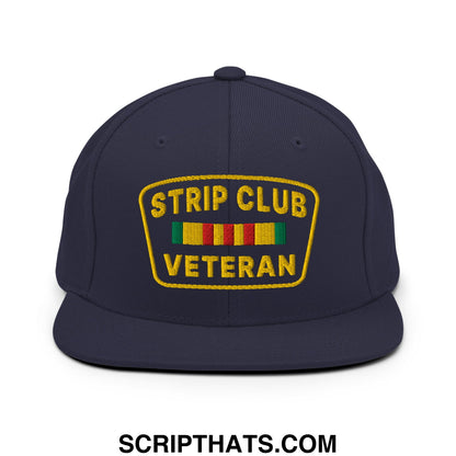 Strip Club Veteran Embroidered Flat Bill Brim Snapback Hat Navy