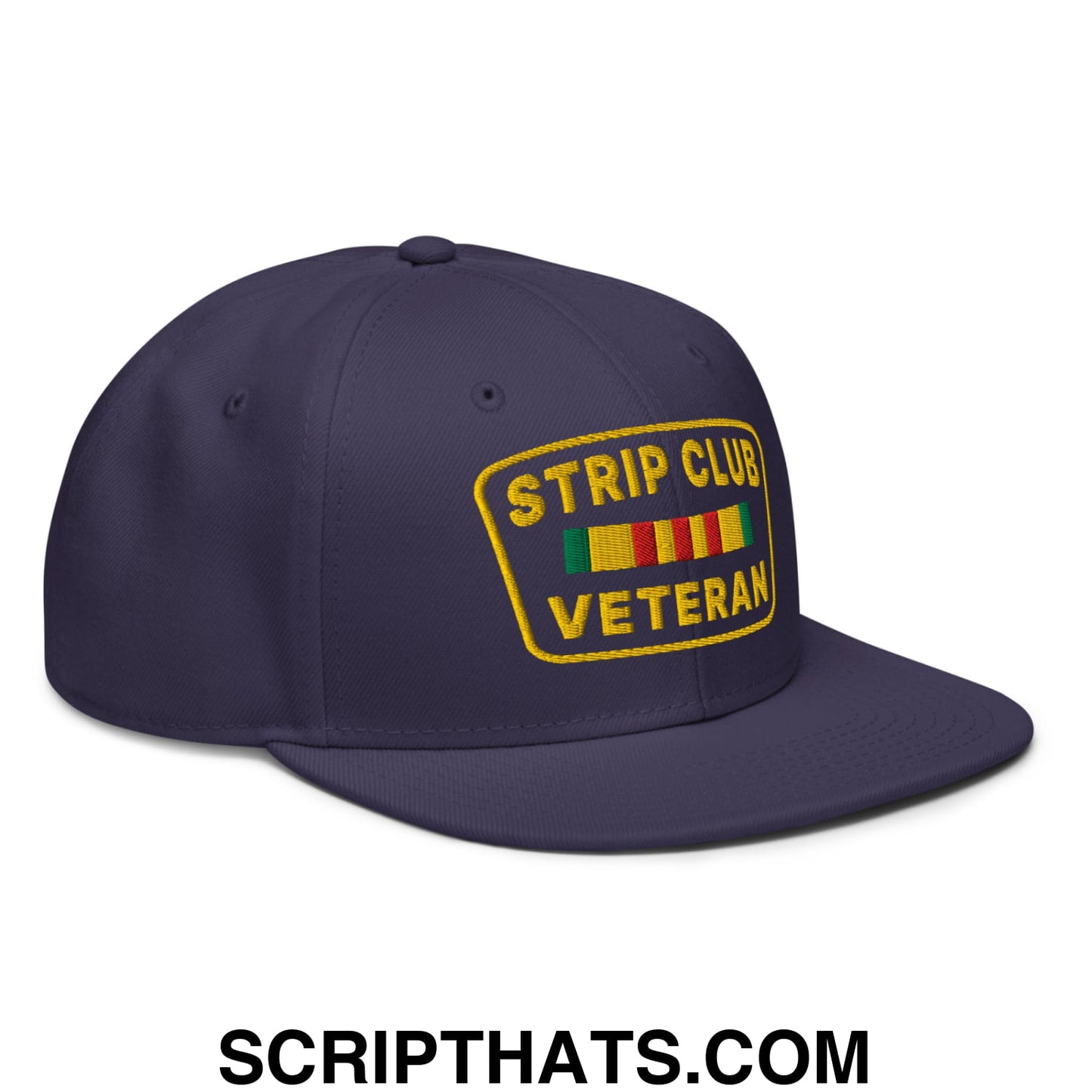 Strip Club Veteran Embroidered Flat Brim Bill Snapback Hat Navy blue