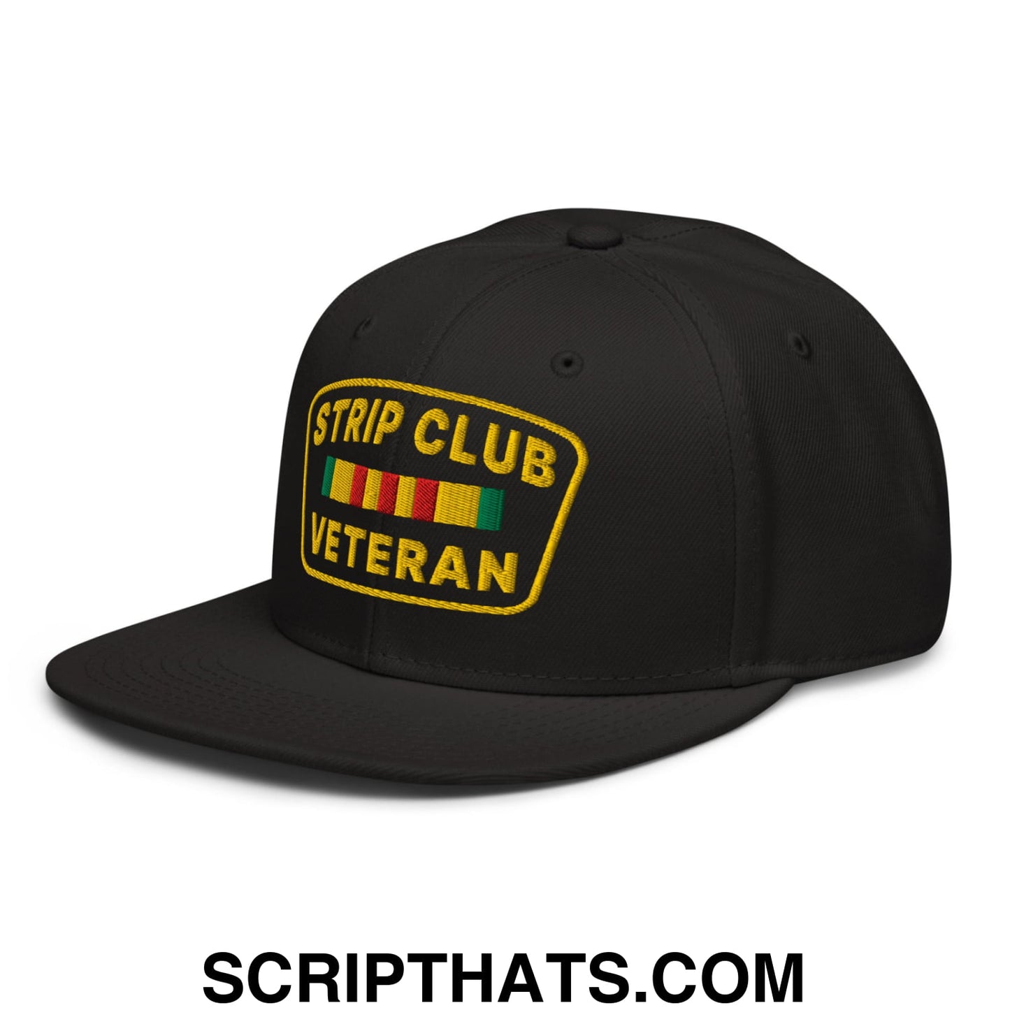 Strip Club Veteran Embroidered Flat Brim Bill Snapback Hat Black