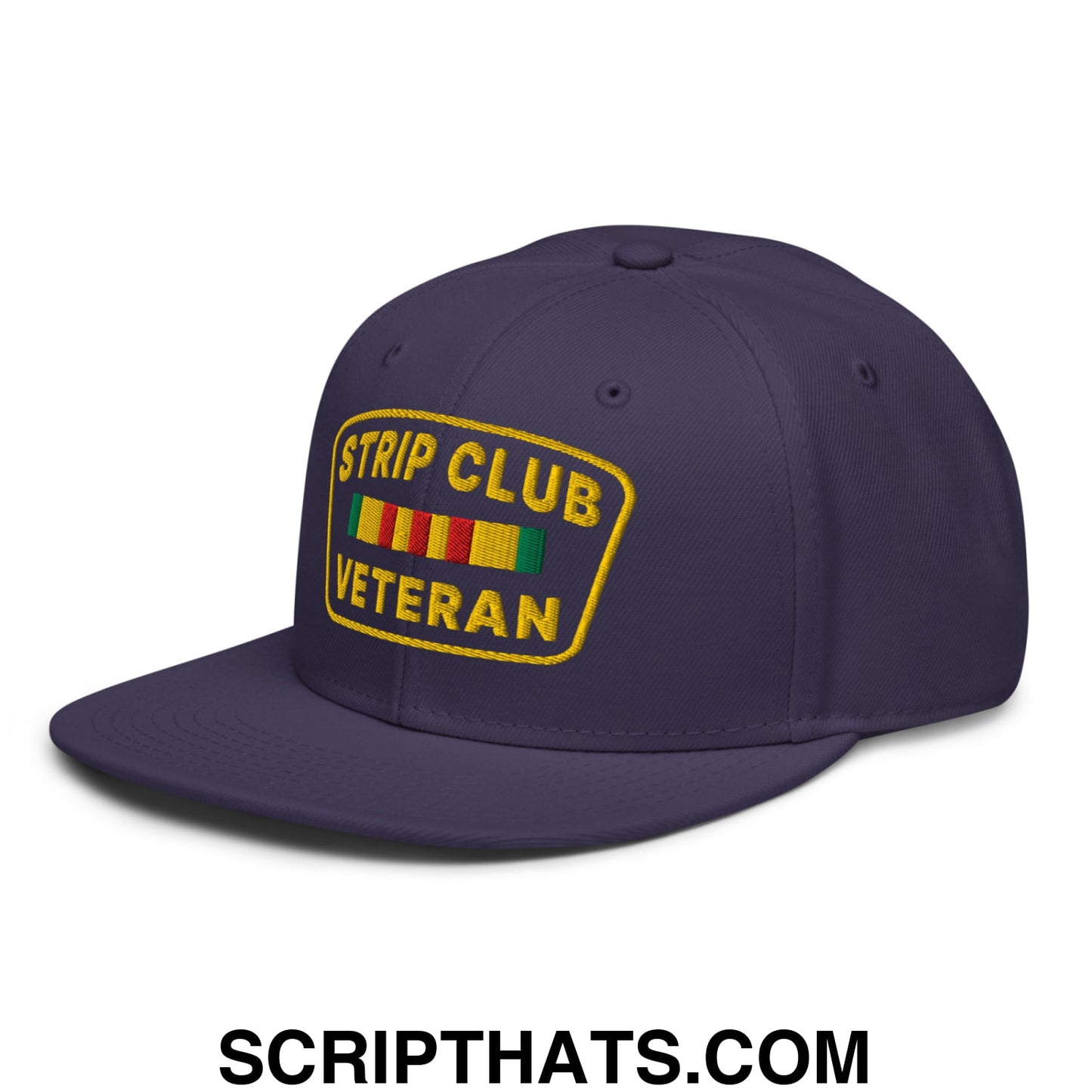Strip Club Veteran Embroidered Flat Brim Bill Snapback Hat Navy blue