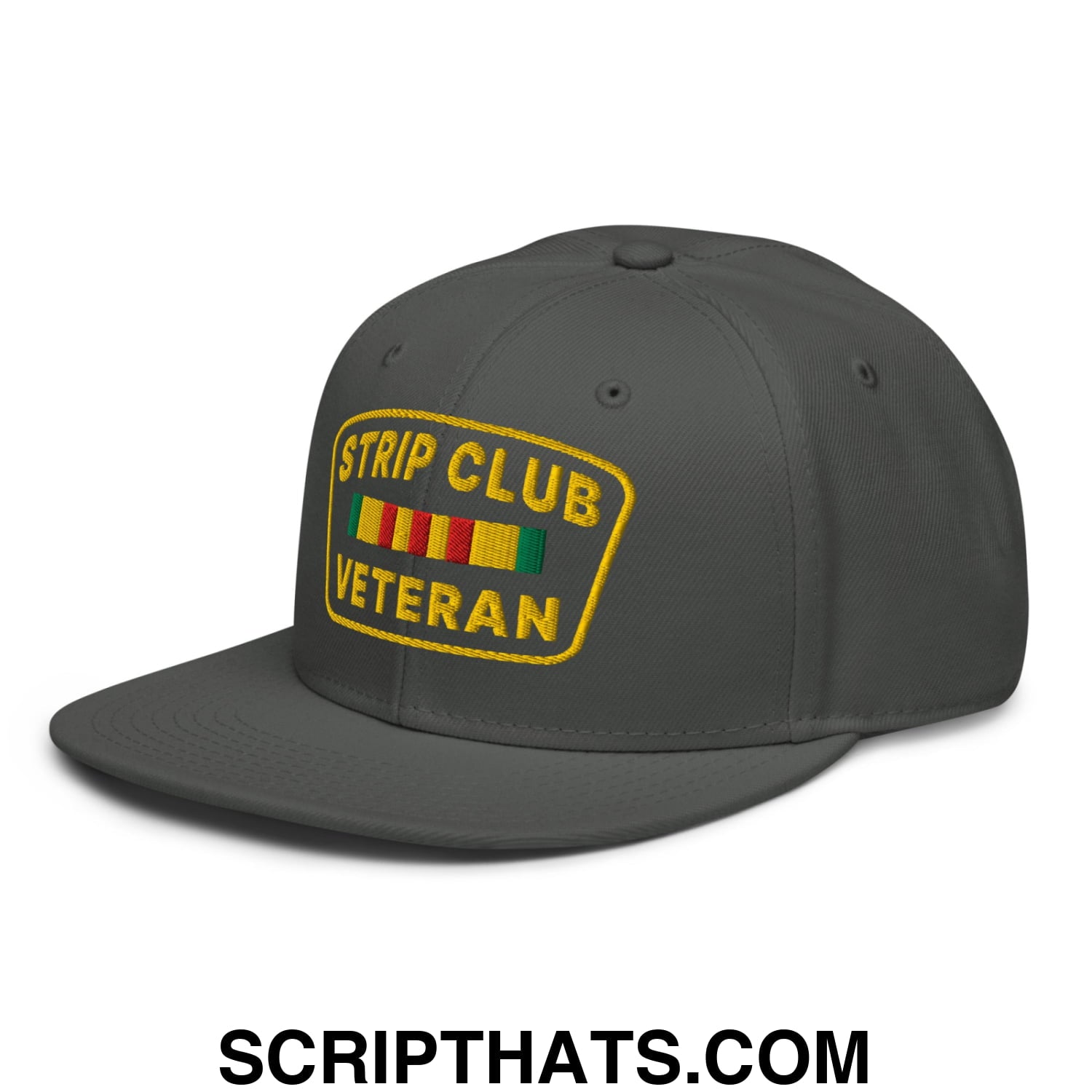 Strip Club Veteran Embroidered Flat Brim Bill Snapback Hat Charcoal gray