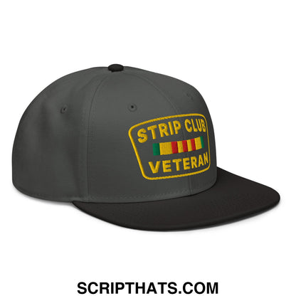 Strip Club Veteran Embroidered Flat Brim Bill Snapback Hat Black Charcoal gray Charcoal gray