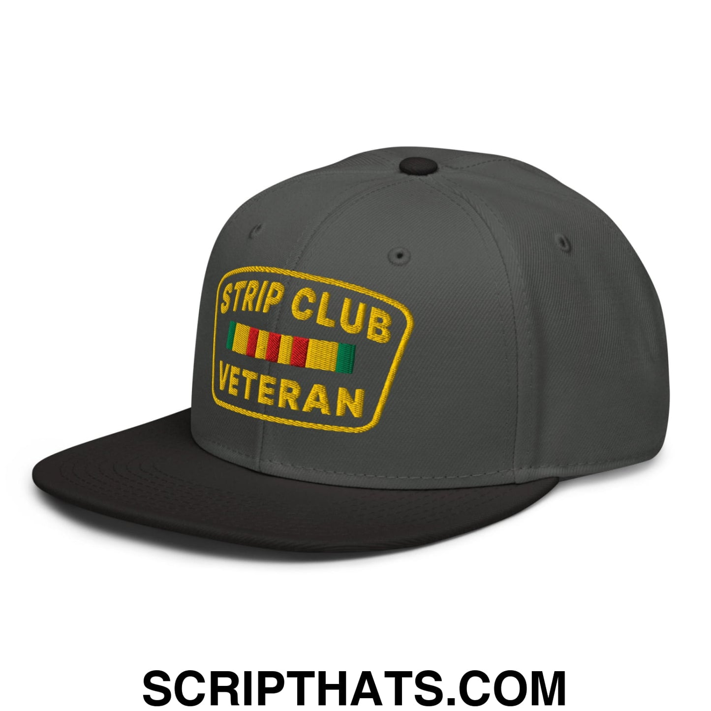 Strip Club Veteran Embroidered Flat Brim Bill Snapback Hat Black Charcoal gray Charcoal gray