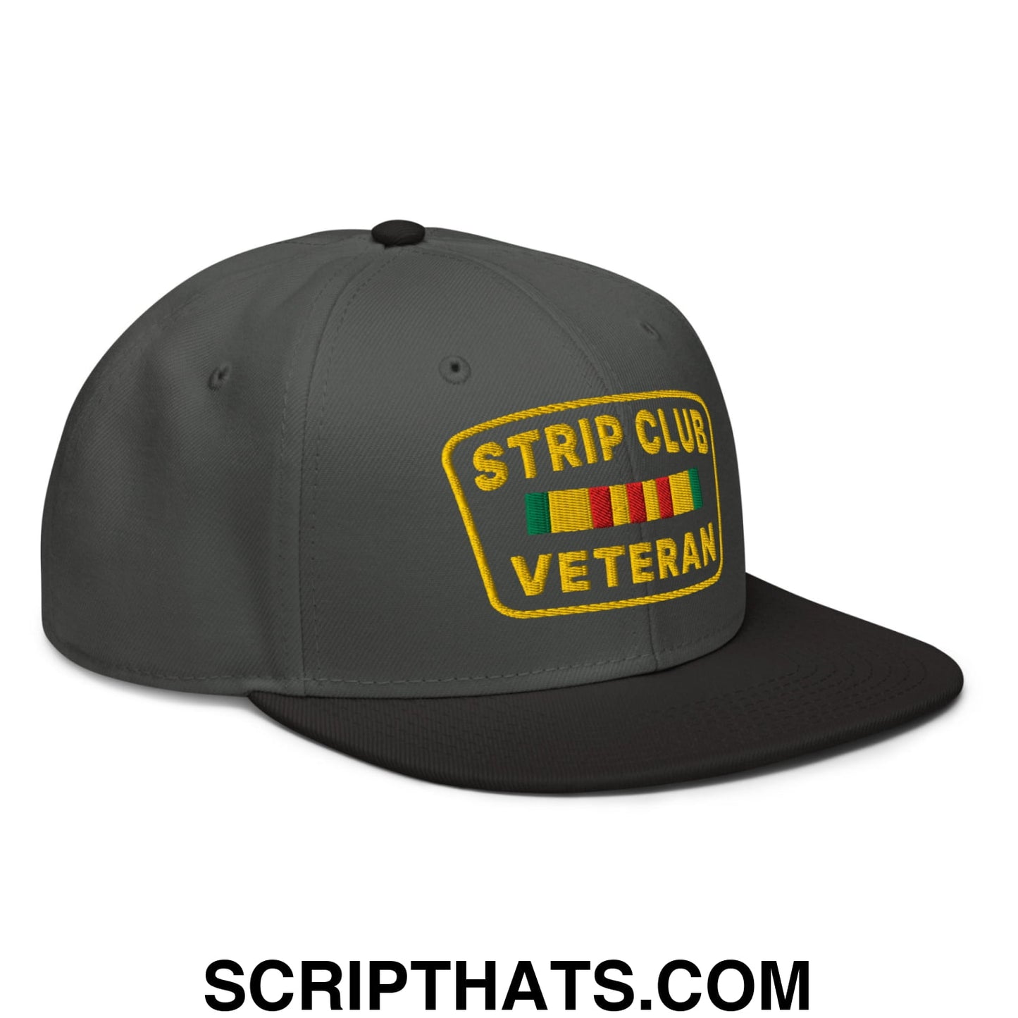 Strip Club Veteran Embroidered Flat Brim Bill Snapback Hat Black Charcoal gray Charcoal gray