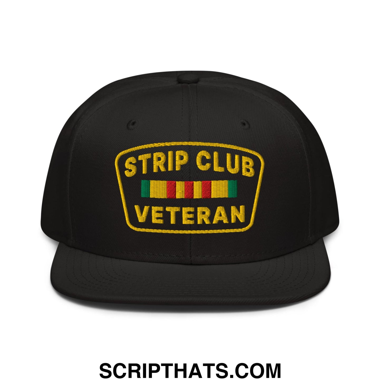 Strip Club Veteran Embroidered Flat Brim Bill Snapback Hat Black