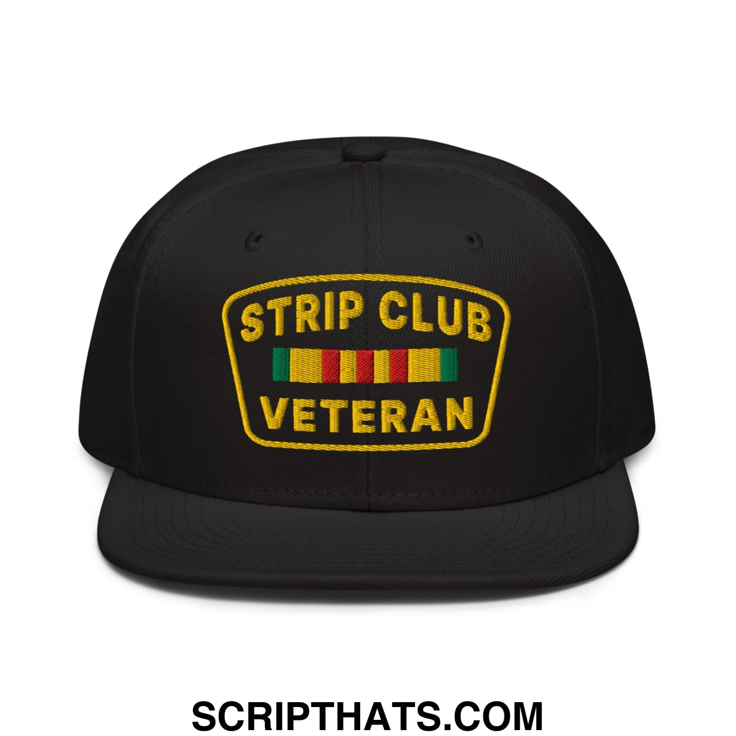 Strip Club Veteran Embroidered Flat Brim Bill Snapback Hat Black