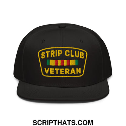 Strip Club Veteran Embroidered Flat Brim Bill Snapback Hat Black