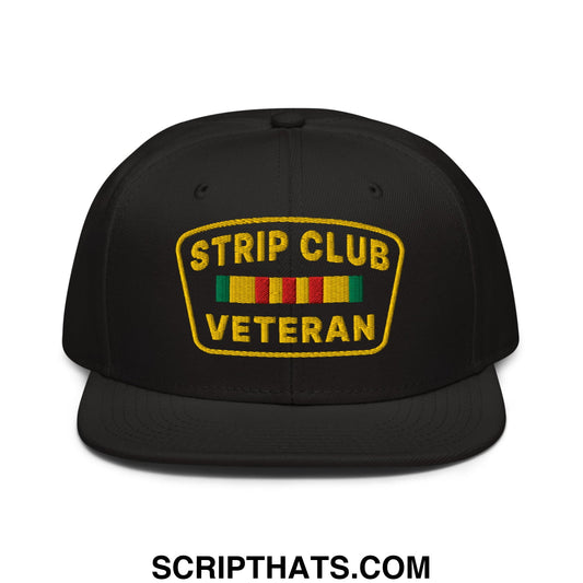 Strip Club Veteran Embroidered Flat Brim Bill Snapback Hat Black