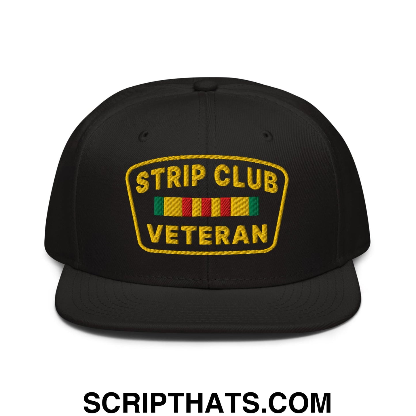 Strip Club Veteran Embroidered Flat Brim Bill Snapback Hat Black