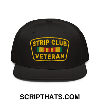 Strip Club Veteran Embroidered Flat Brim Bill Snapback Hat Black
