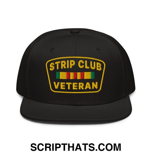 Strip Club Veteran Embroidered Flat Brim Bill Snapback Hat Black
