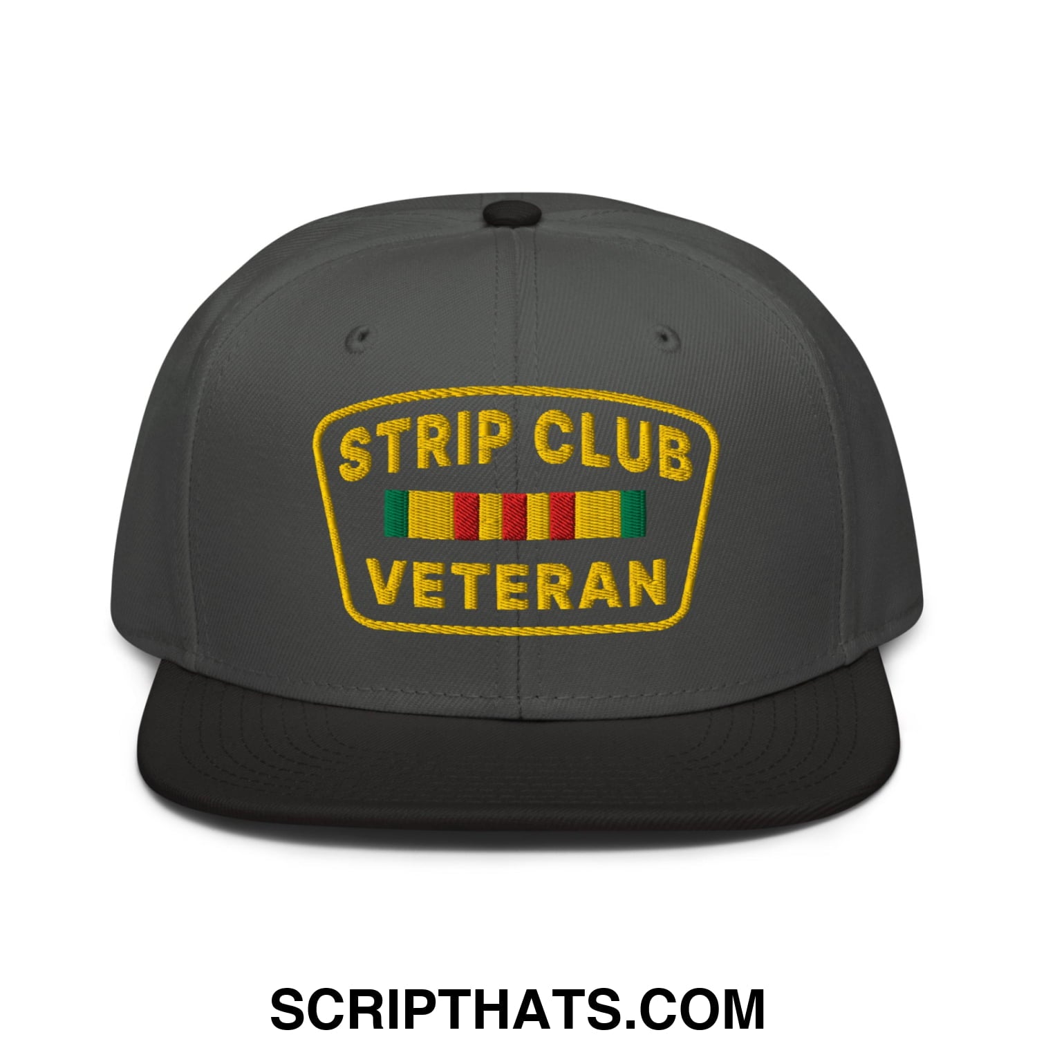 Strip Club Veteran Embroidered Flat Brim Bill Snapback Hat Black Charcoal gray Charcoal gray