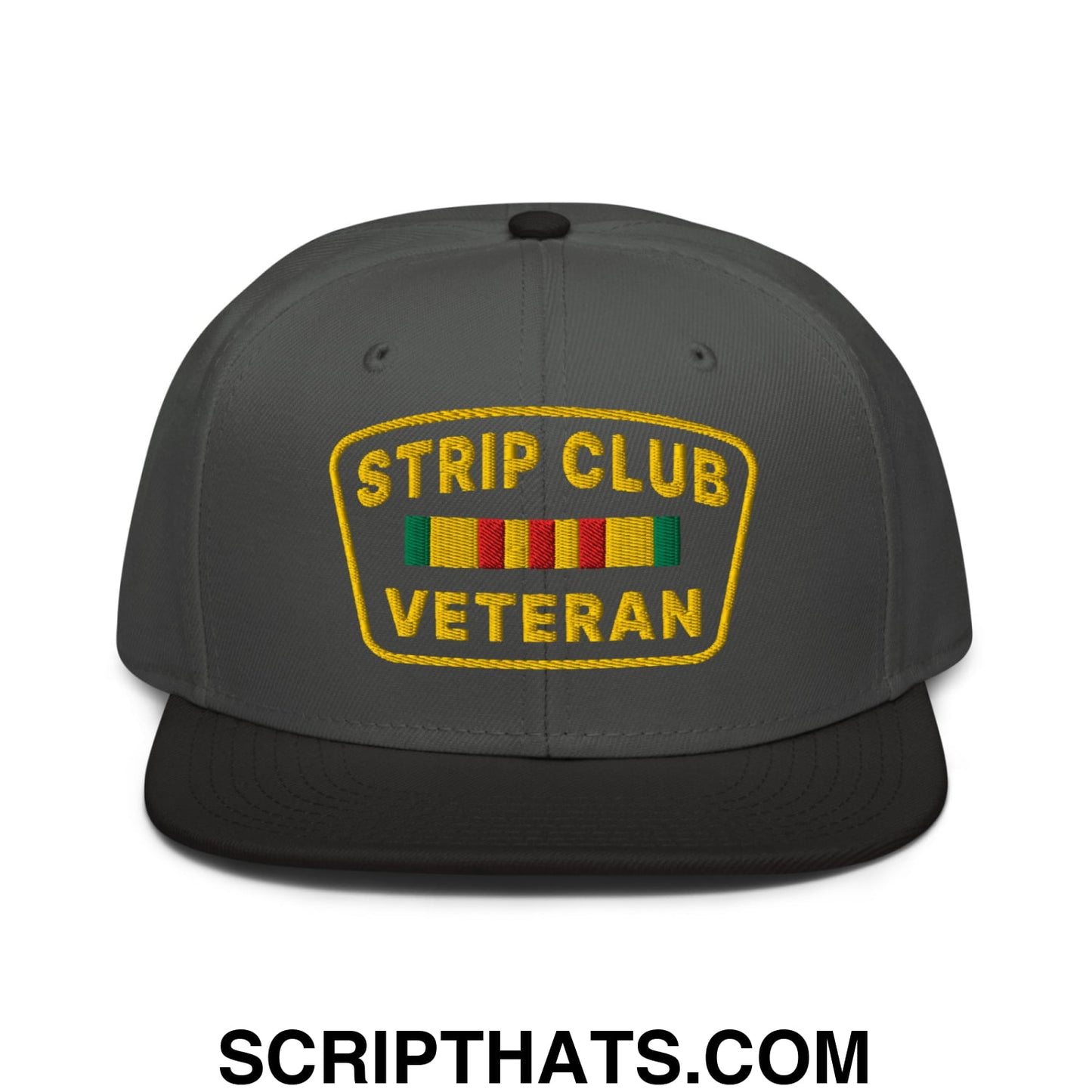 Strip Club Veteran Embroidered Flat Brim Bill Snapback Hat Black Charcoal gray Charcoal gray