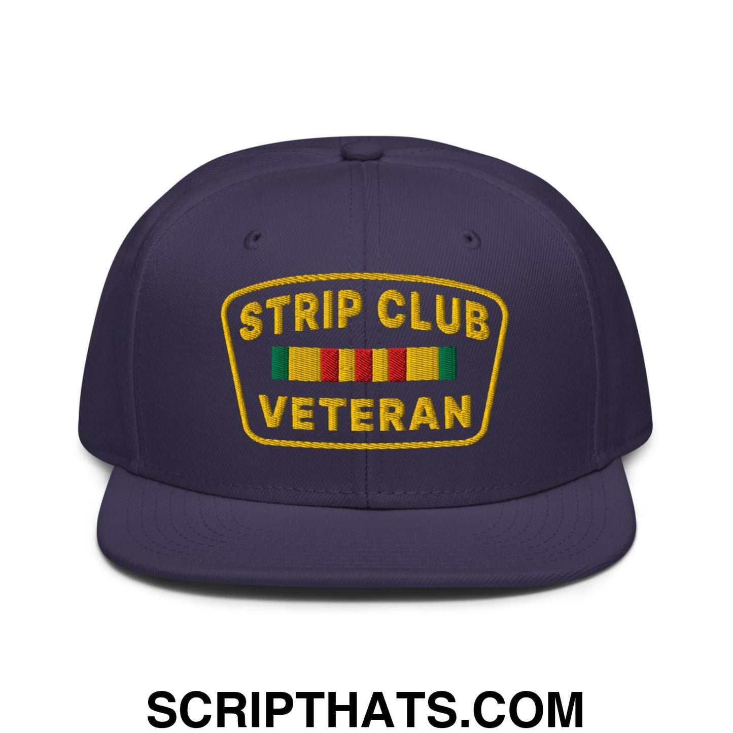 Strip Club Veteran Embroidered Flat Brim Bill Snapback Hat Navy blue