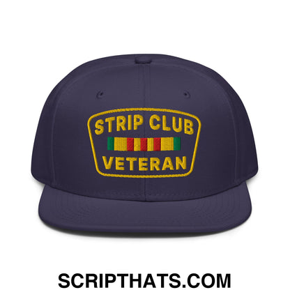 Strip Club Veteran Embroidered Flat Brim Bill Snapback Hat Navy blue