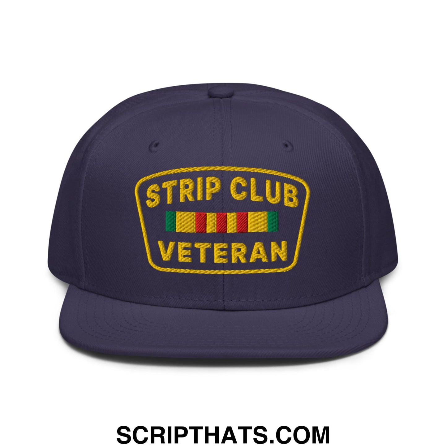 Strip Club Veteran Embroidered Flat Brim Bill Snapback Hat Navy blue