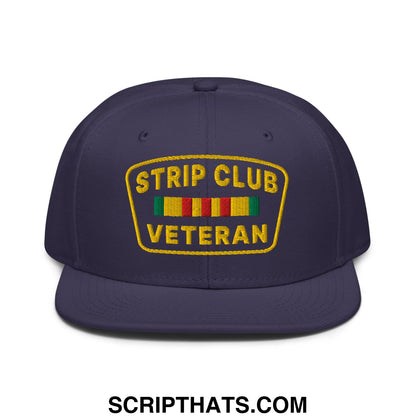 Strip Club Veteran Embroidered Flat Brim Bill Snapback Hat Navy blue