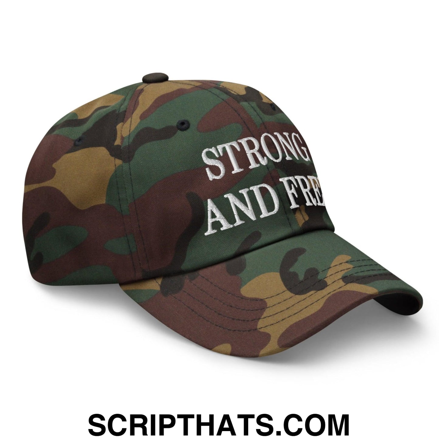 Strong and Free Embroidered Dad Hat Green Camo