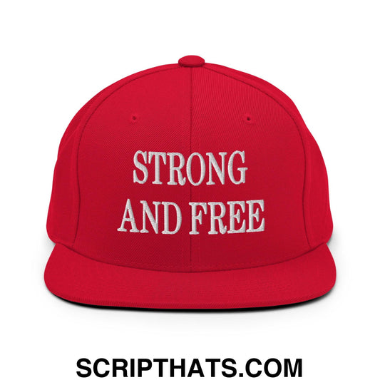 Strong and Free Embroidered Flat Bill Brim Snapback Hat Red