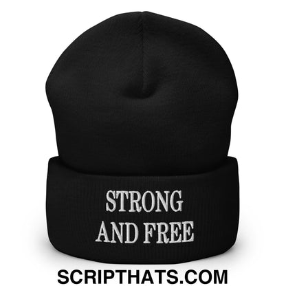 Strong and Free Embroidered Knit Cuffed Beanie Black