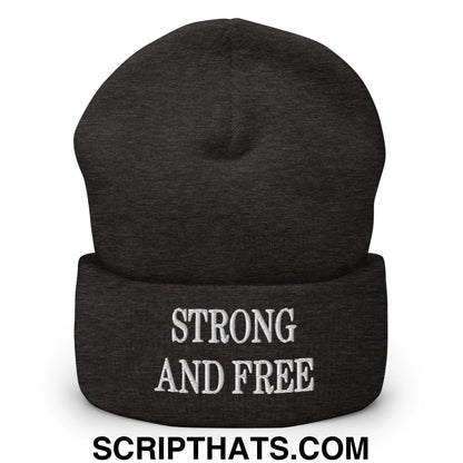 Strong and Free Embroidered Knit Cuffed Beanie Dark Grey