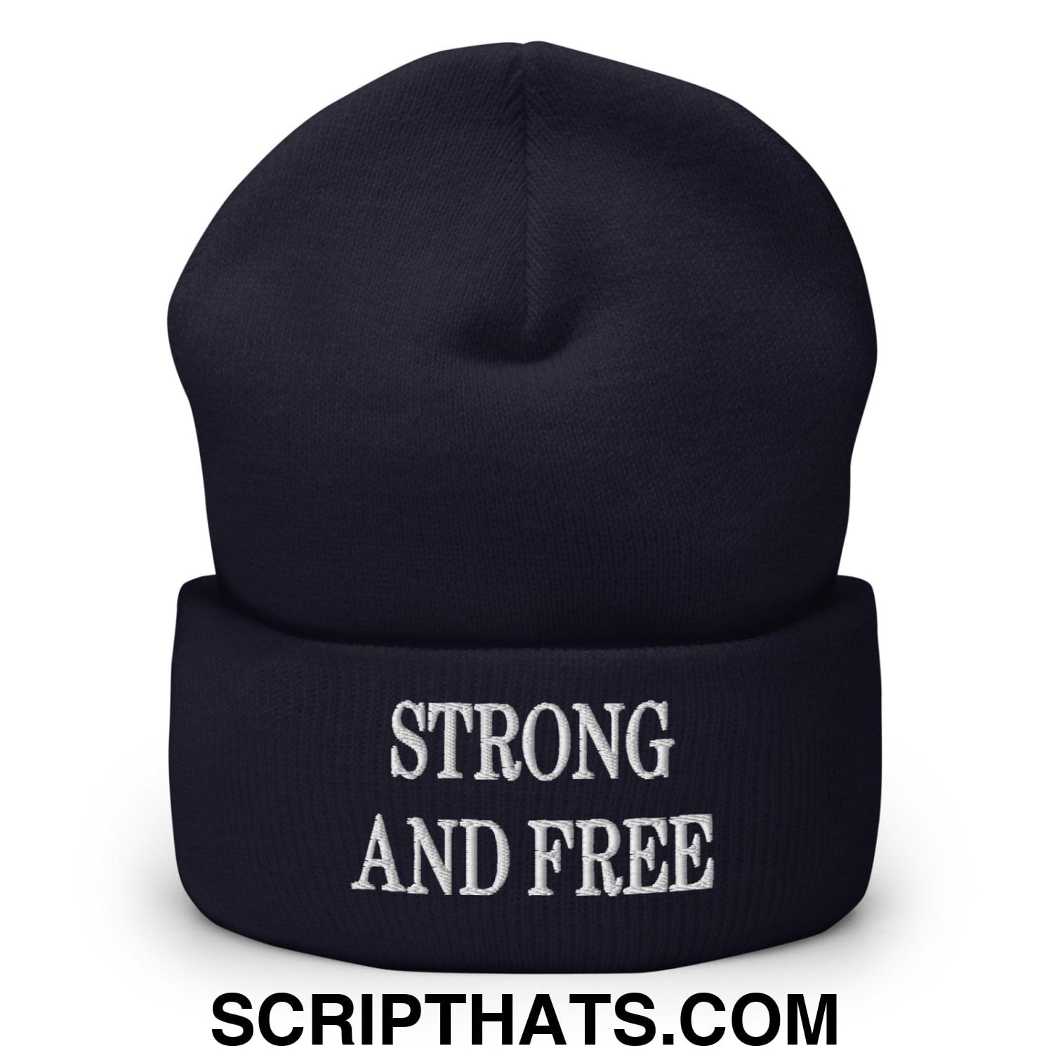 Strong and Free Embroidered Knit Cuffed Beanie Navy