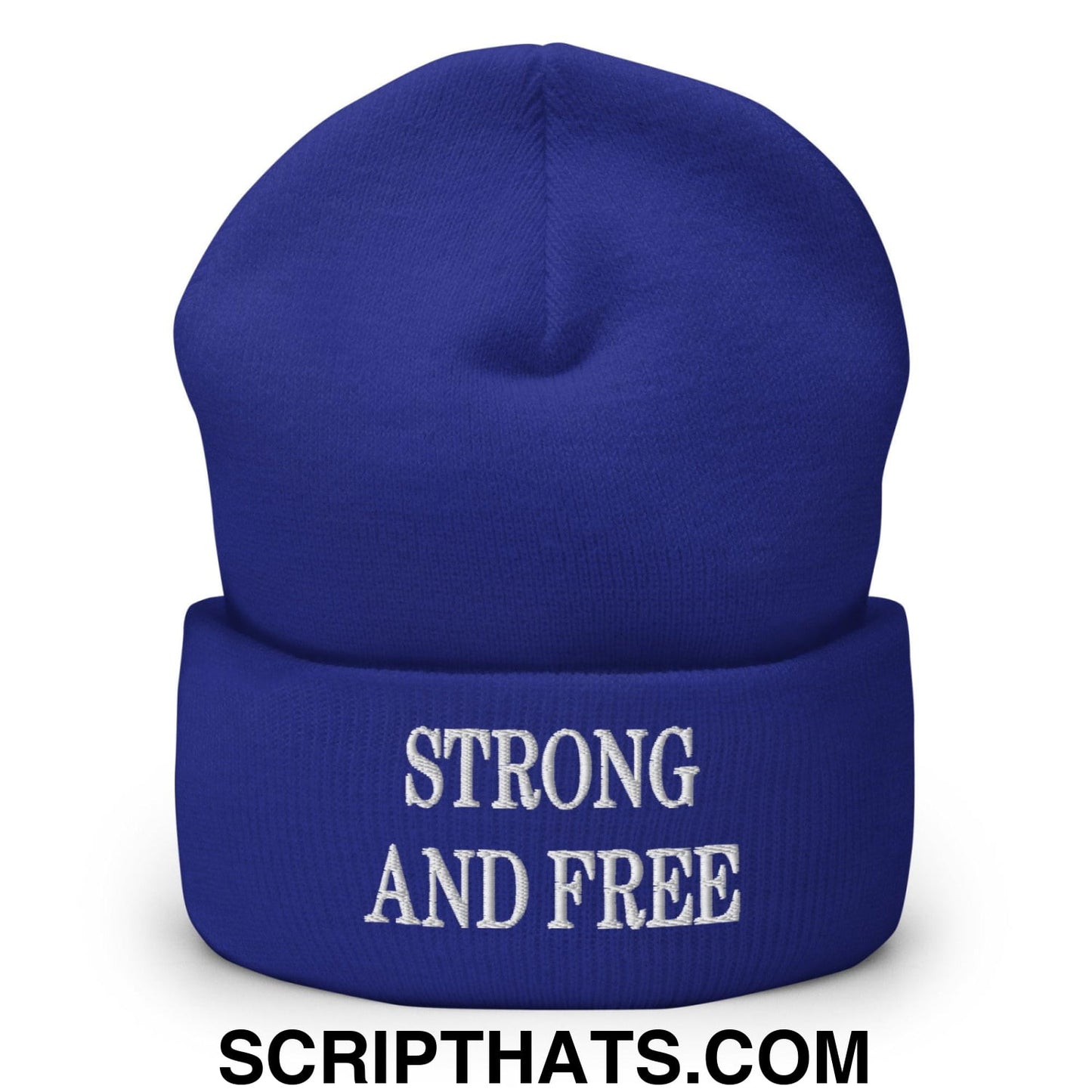 Strong and Free Embroidered Knit Cuffed Beanie Royal