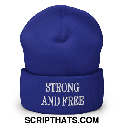 Strong and Free Embroidered Knit Cuffed Beanie Royal