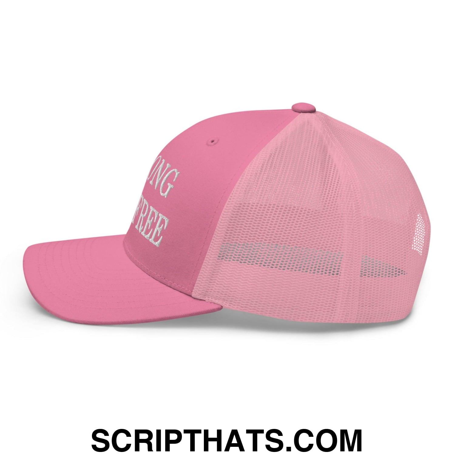 Strong and Free Embroidered Mesh Trucker Hat Pink
