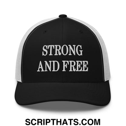 Strong and Free Embroidered Mesh Trucker Hat Black White